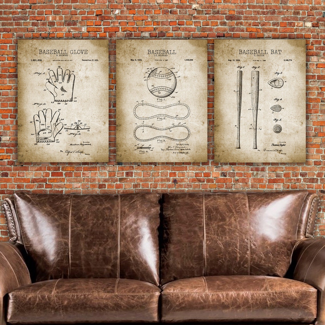 Baseball Patent Prints on Canvas Wall Art Individual or Sets up to –  Holy Cow Canvas