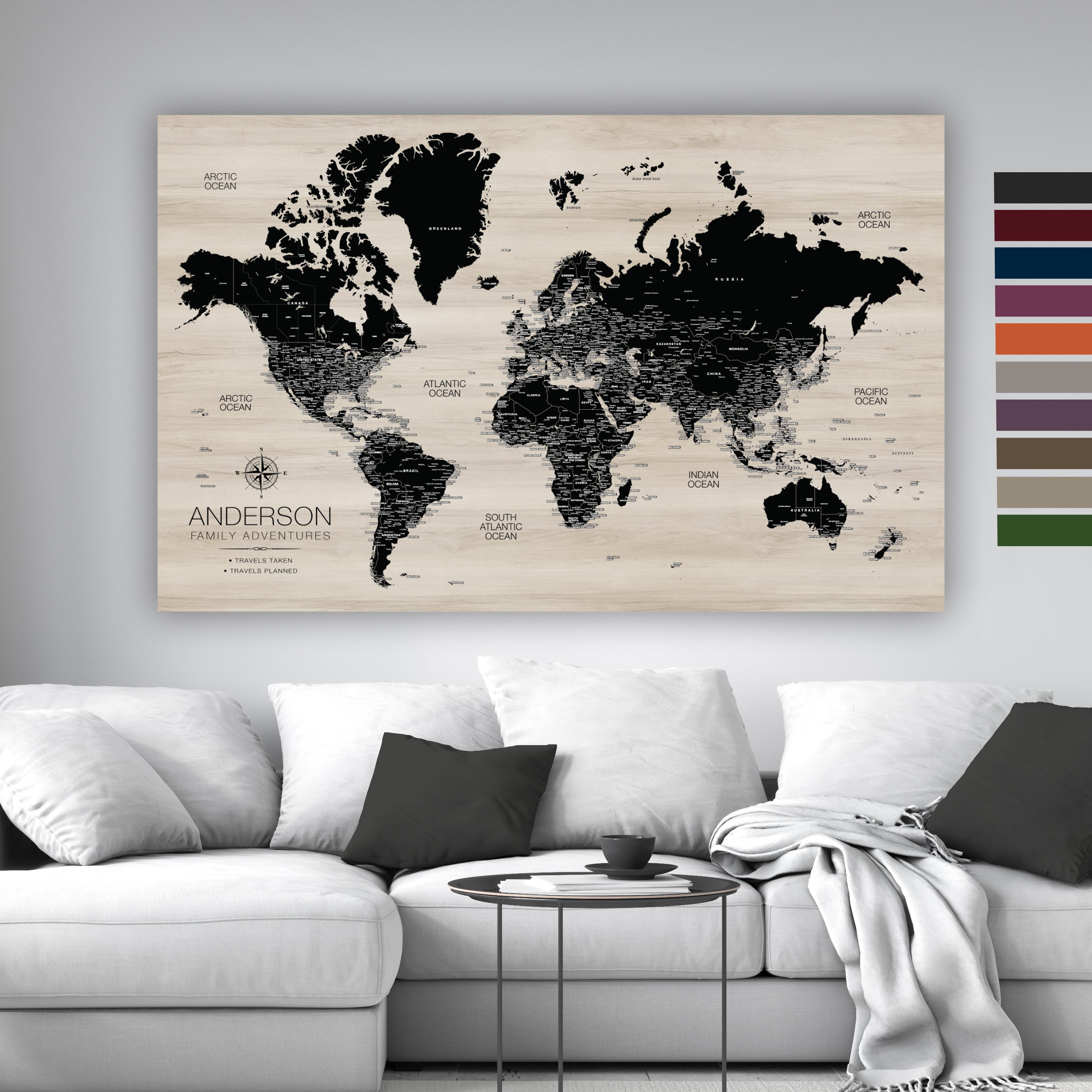  Holy Cow Canvas Personalized Push Pin World Map on