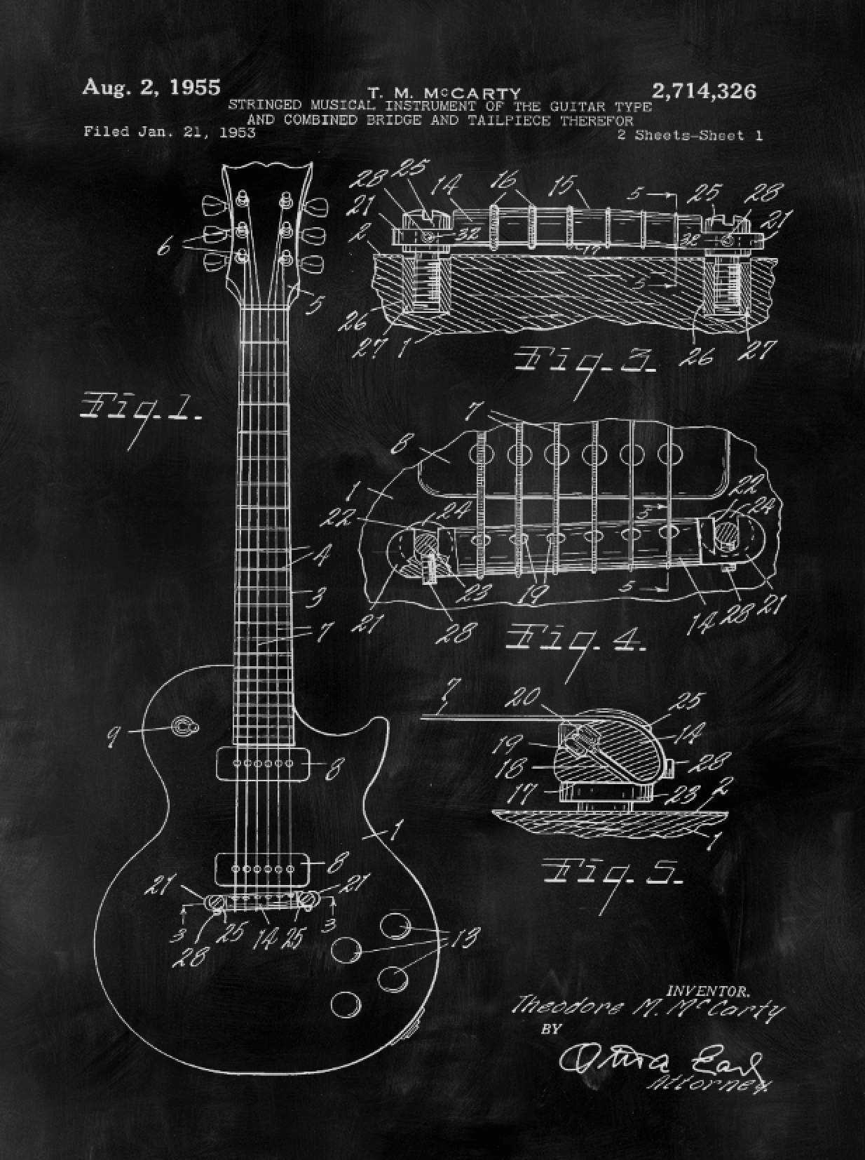 Gibson Guitar Patent Print Art on Canvas | Holy Cow Canvas