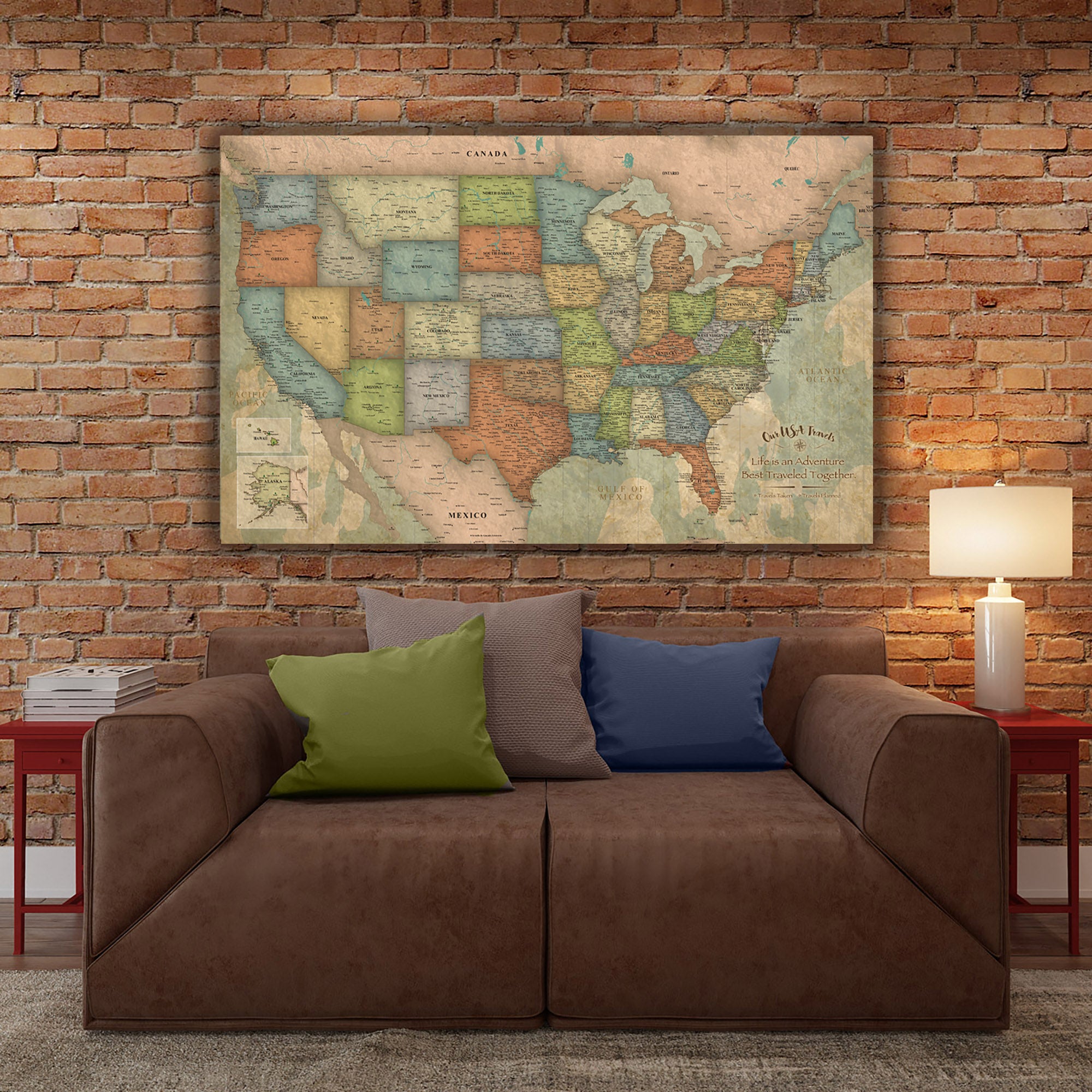  Holy Cow Canvas Personalized Push Pin World Map on