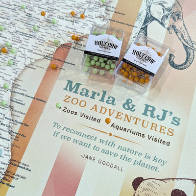 a map with two small packages of candy on it