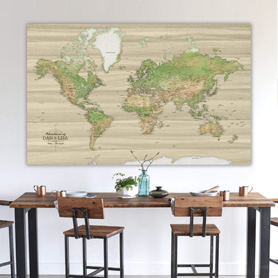 a map of the world hanging on a wall