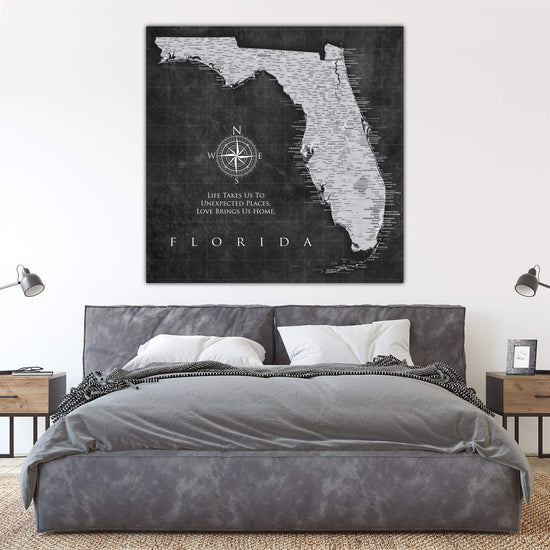 Florida Push Pin State Travel Map Wall Art - Grey | Holy Cow Canvas