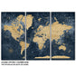 Gold & Navy Textured World Push Pin Map - 3 Panels