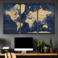 Gold & Navy Textured World Push Pin Map - 3 Panels