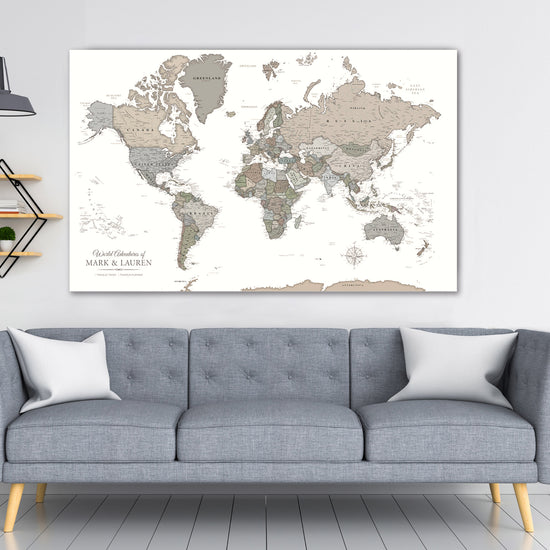 Muted Earth Tones World Push Pin Map