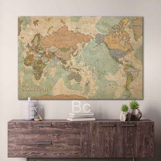 Pacific Centered Push Pin Travel Map - 3 Panel