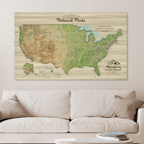 USA National Parks Push Pin Map - Single Panel