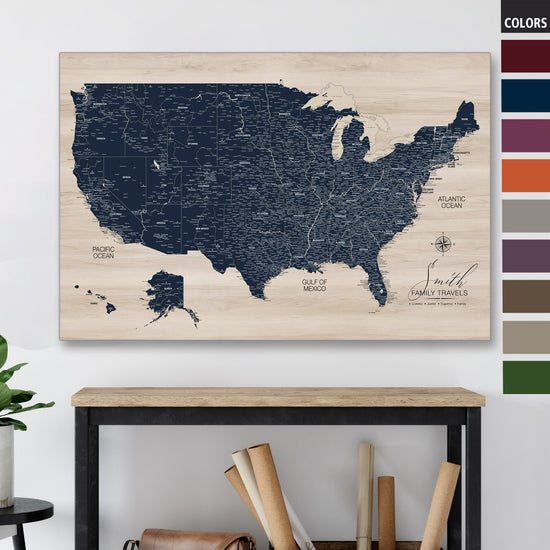 Modern Wood USA Push Pin Map