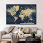 Gold & Navy Textured World Push Pin Map on Canvas