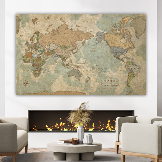 Pacific Centered Push Pin Travel Map - Single Panel