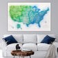 Blue & Green Watercolor USA Push Pin Map