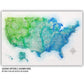 Blue & Green Watercolor USA Push Pin Map