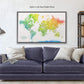 Rainbow Watercolor World Push Pin Map on Canvas