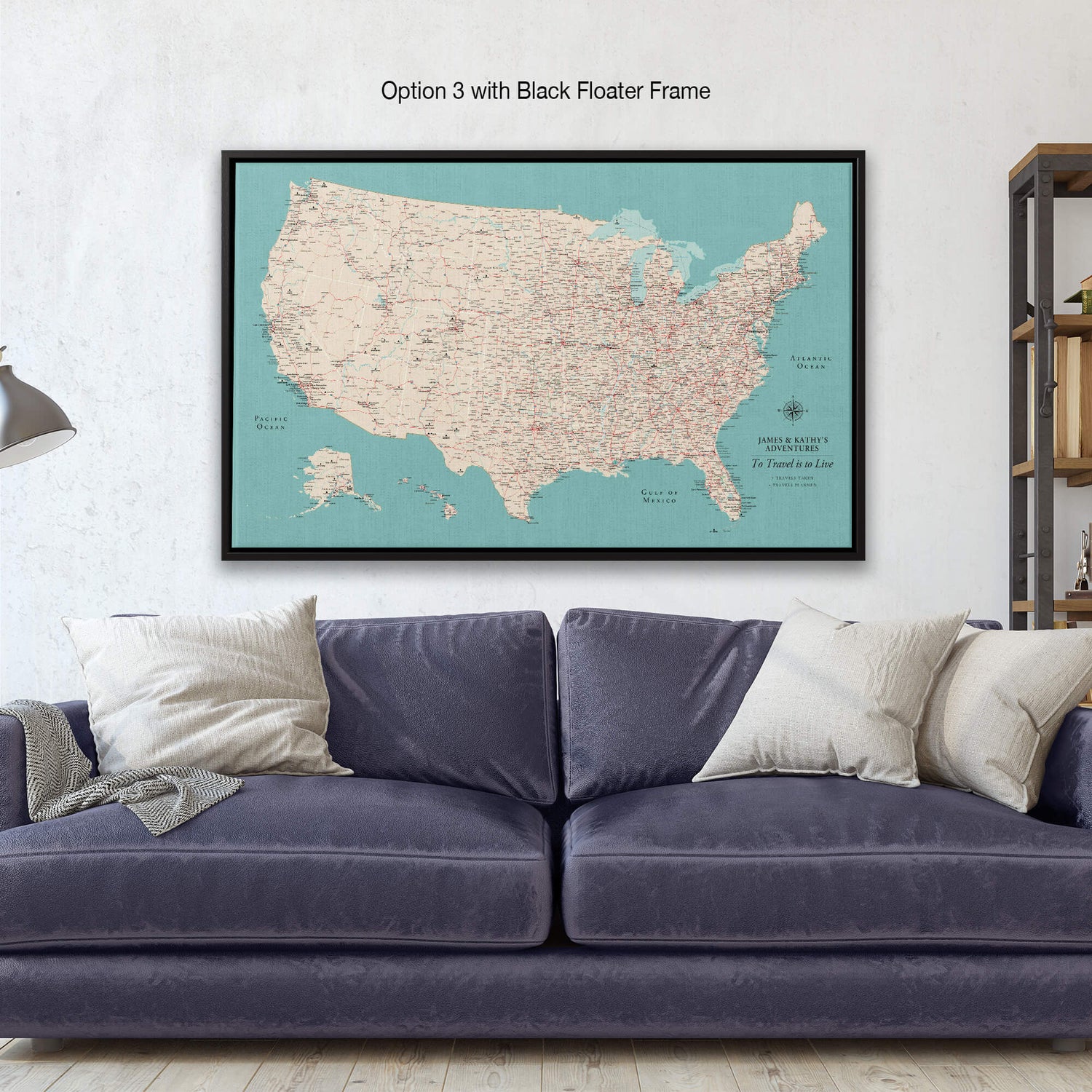 a map of the united states hanging on a wall