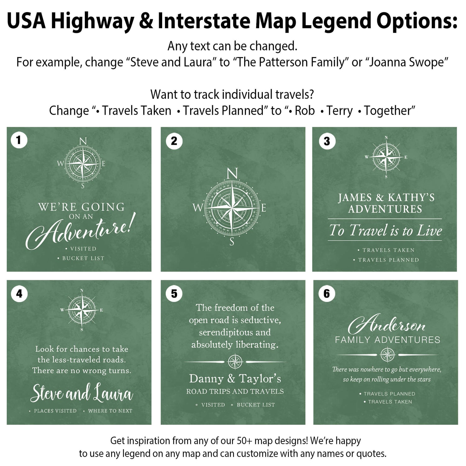 a flyer for the usa highway and interstate map legend options