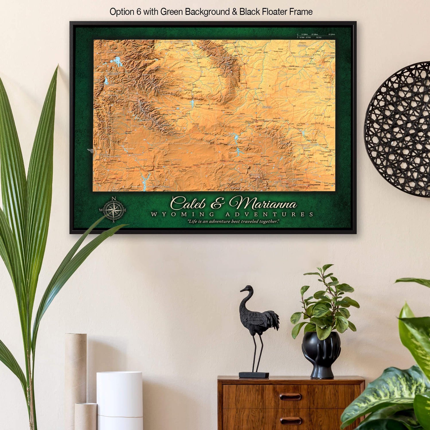 a framed map of the state of oregon on a wall