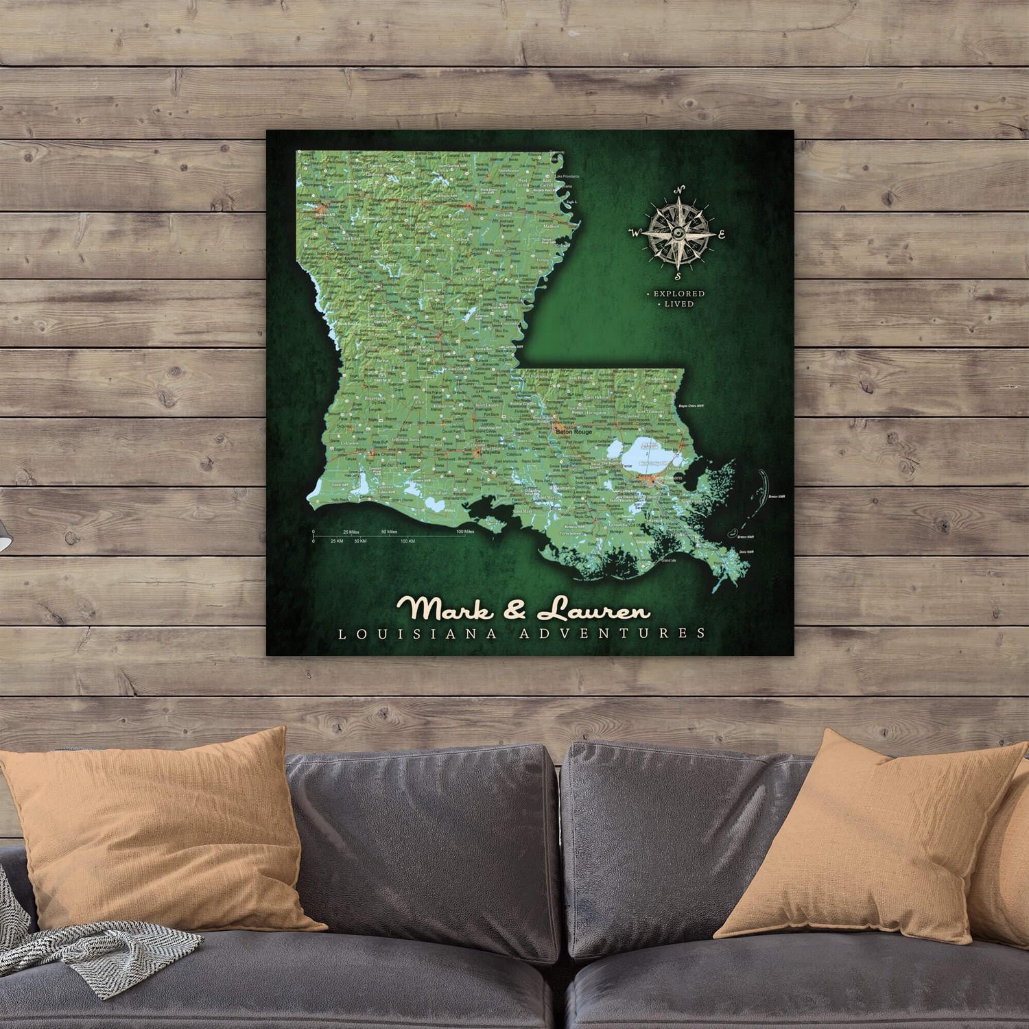 a map of the state of Louisiana on a wall