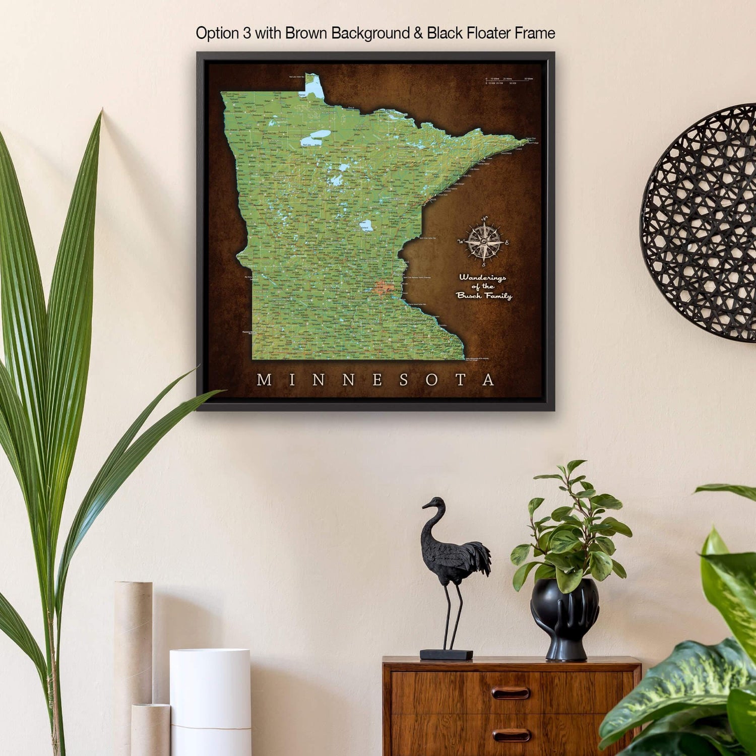 a map of minnesota hanging on a wall