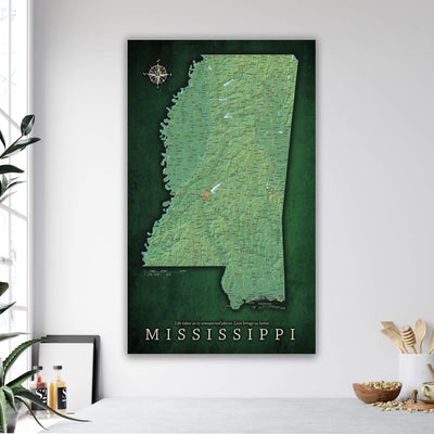 a map of the state of mississippi on a wall