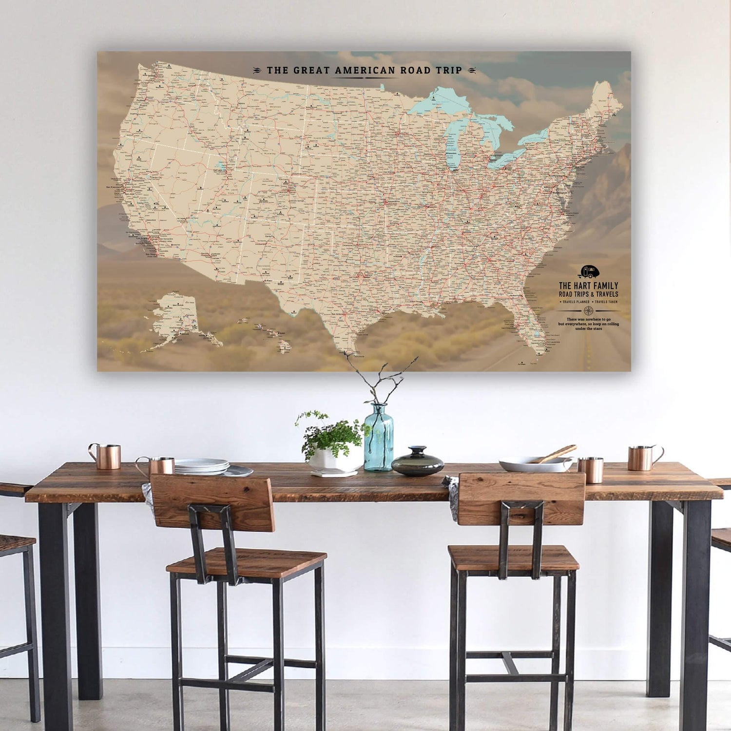 a map of the united states on a wall