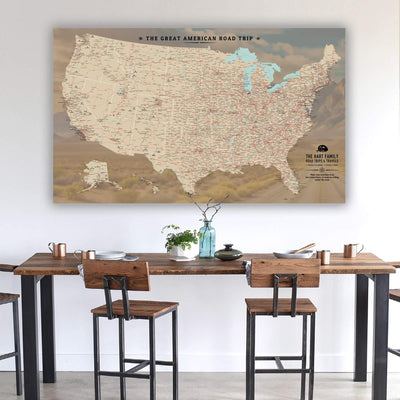 a map of the united states on a wall