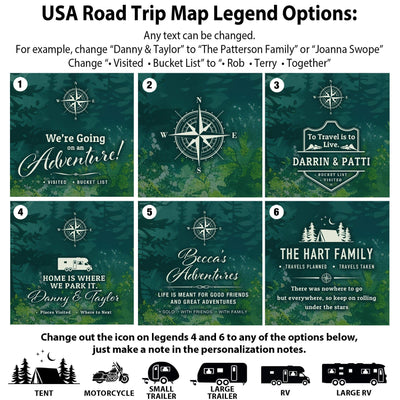 the road trip map is shown in four different colors