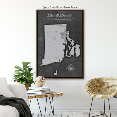 a framed map of the state of rhode