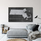 a black and white map of massachusetts on a wall