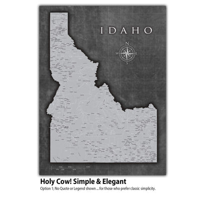 a black and white map of idaho with a compass