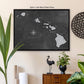 a black framed map of the hawaiian islands