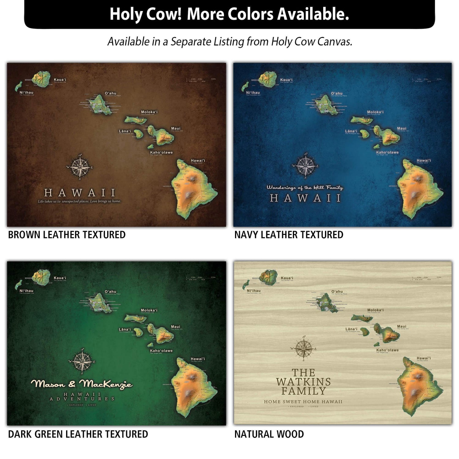 four different maps of hawaii with different colors