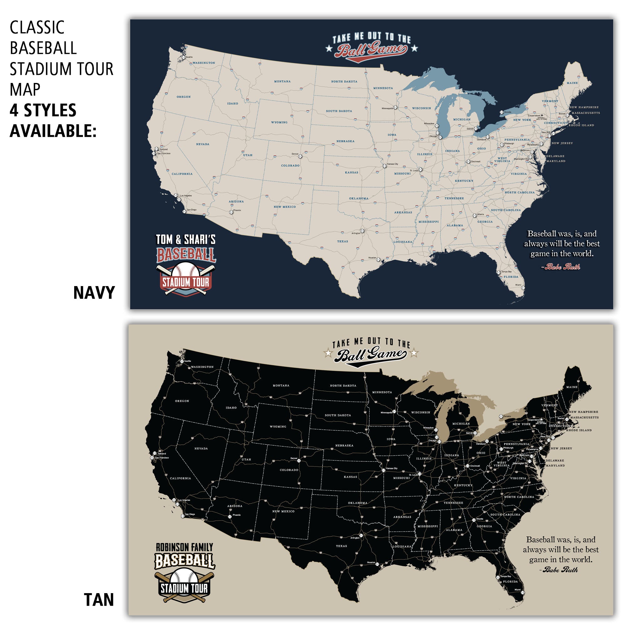 Blue Baseball Stadiums Checklist Map  Printable  Mappy Paths