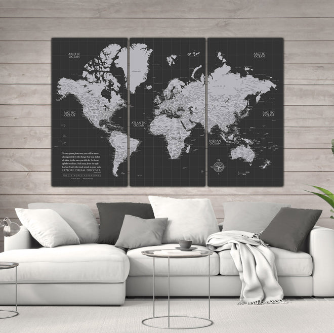 Graduation Push Pin World Map - 3 Panels | Holy Cow Canvas