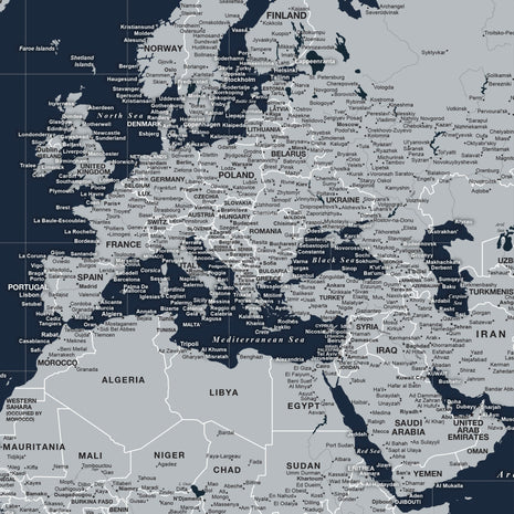 Navy Push Pin Travel Map of the World - 3 Panel | Holy Cow Canvas