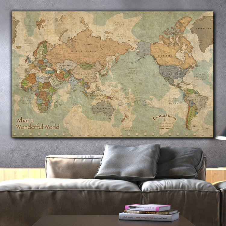 Pacific Centered Push Pin Travel Map - Single Panel | Holy Cow Canvas