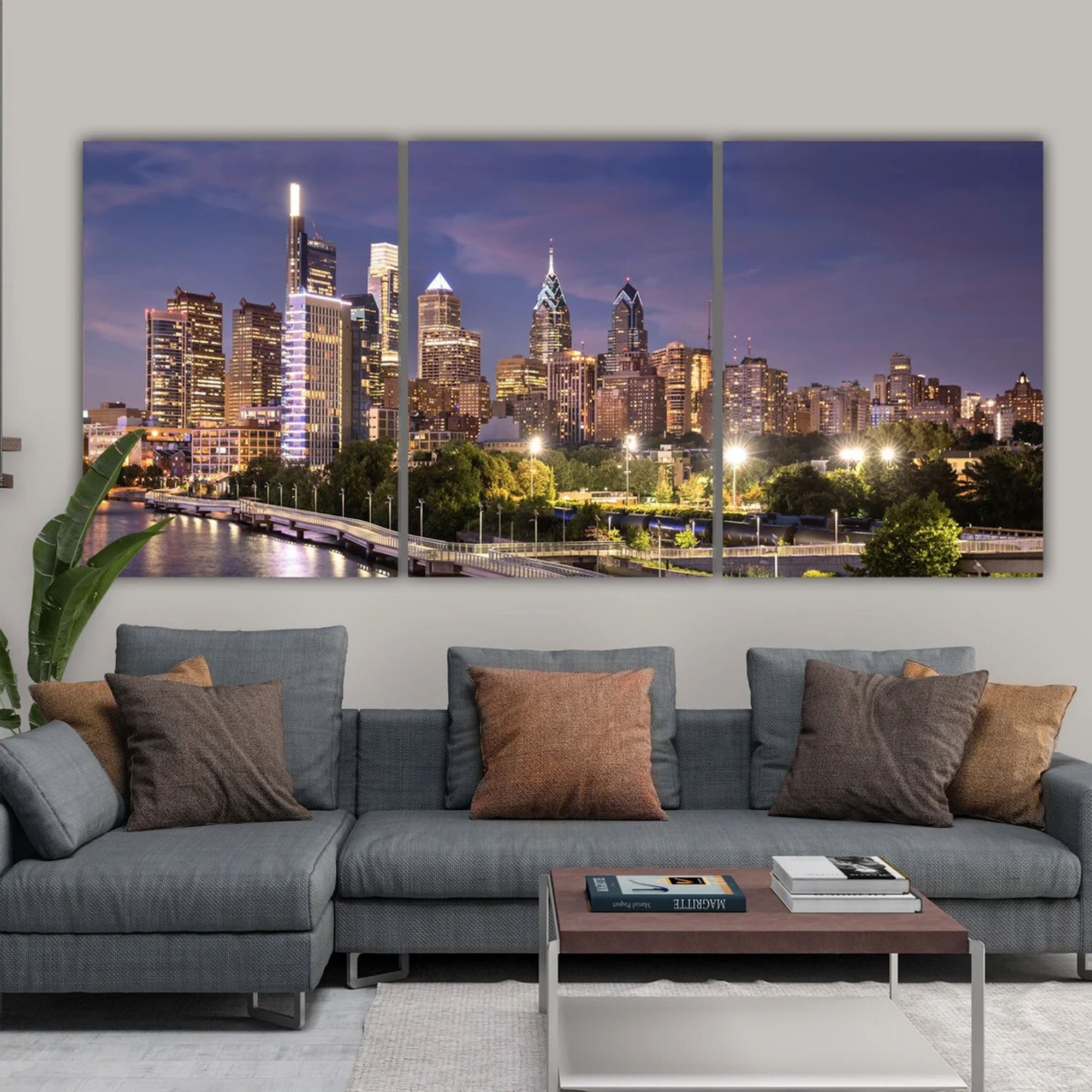 New York Skyline at Night Canvas Wall Art