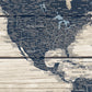 Rustic Wood Grain Push Pin World Map on Canvas - 1 Panel