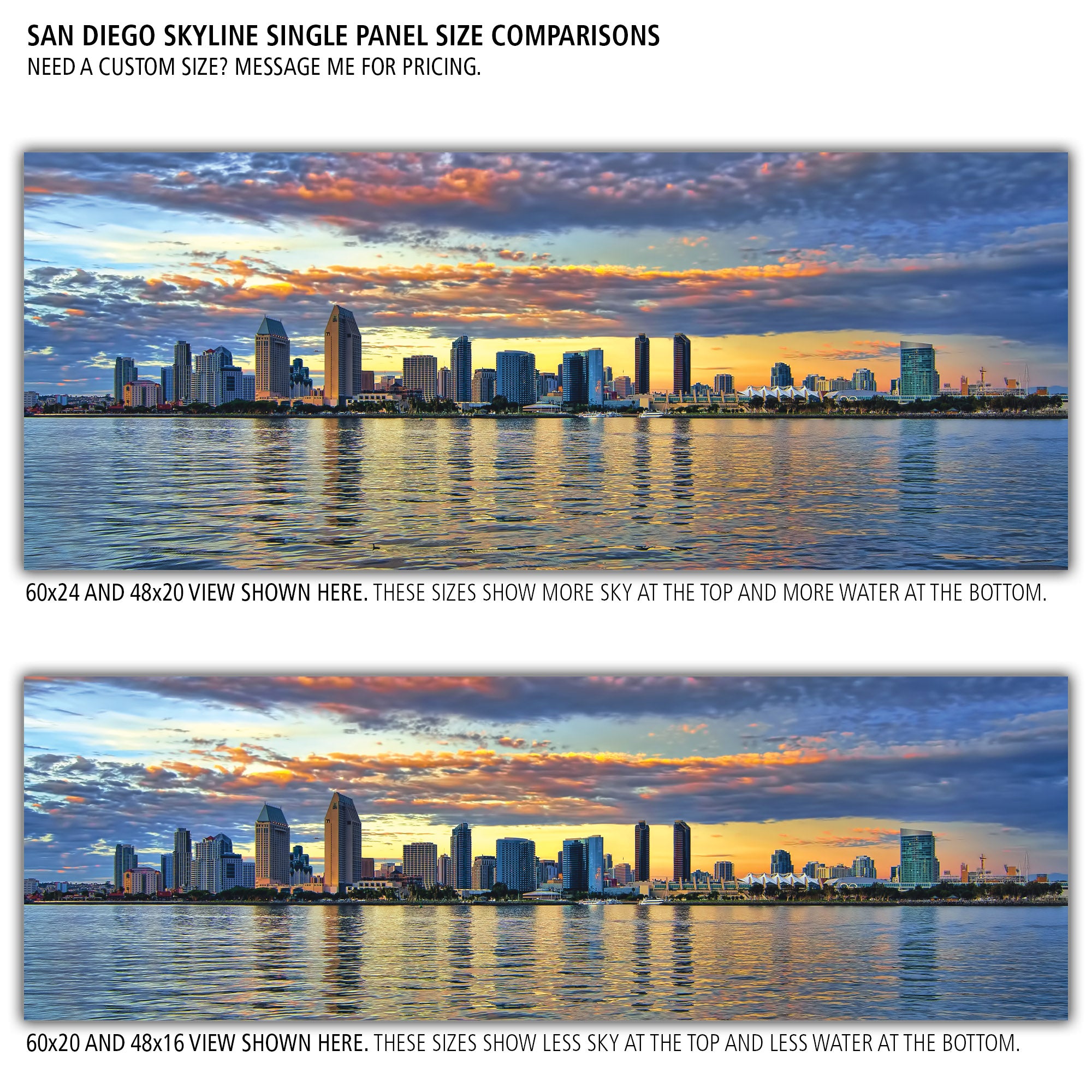 Canvas Set of City store San Diego California skyline canvas San Diego wall art San Diego canvas California Skyline 3 Panel Split San Diego Photo