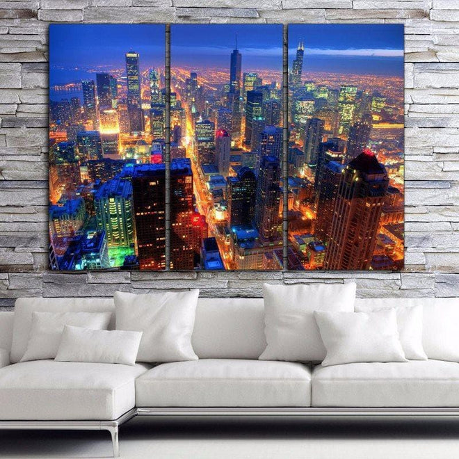 Chicago Skyline at Night | Holy Cow Canvas