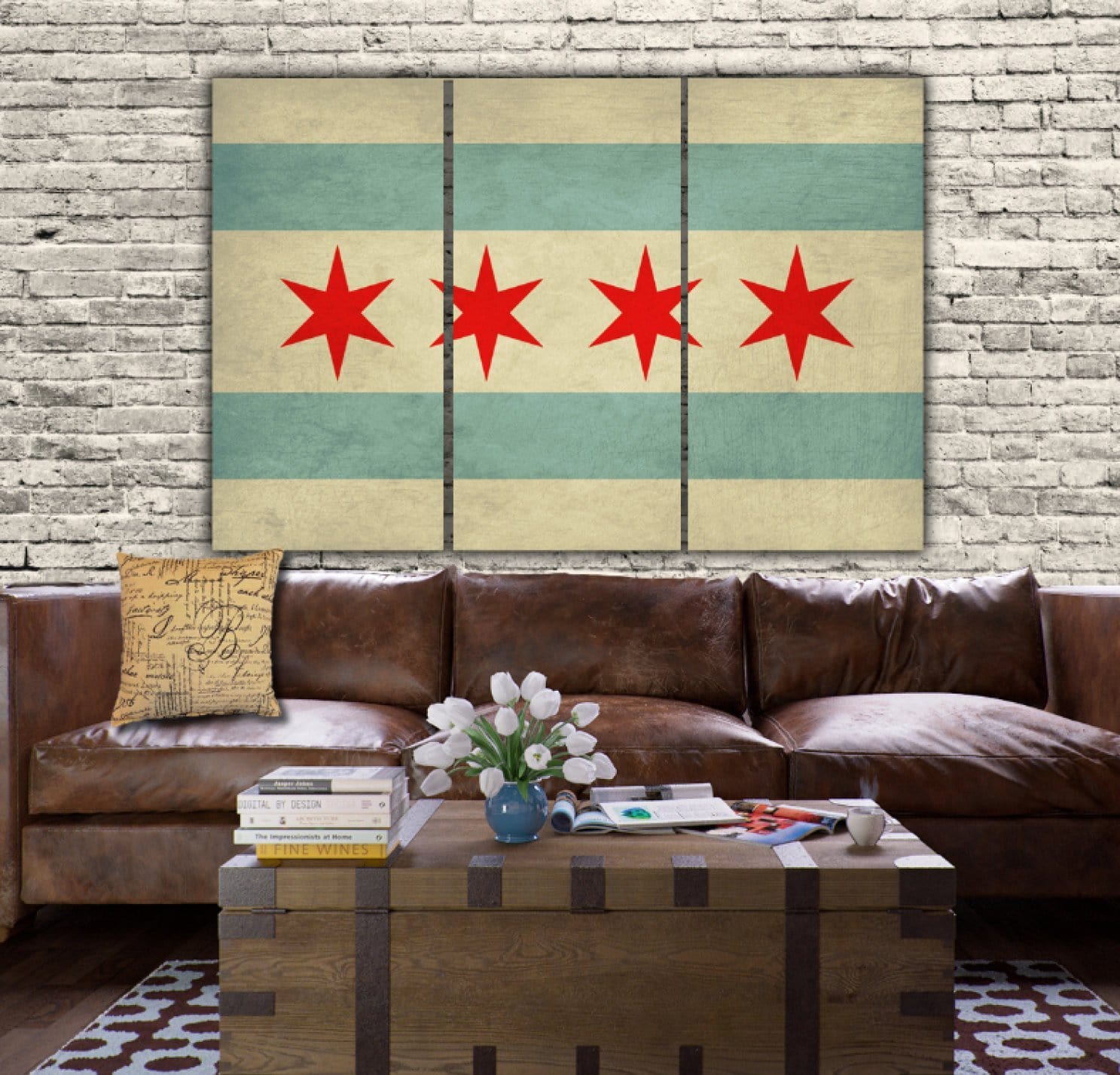 Chicago flag wall art Chicago flag wall decor Chicago flag canvas Chicago flag print decor office home decor shops Chicago flag print canvas