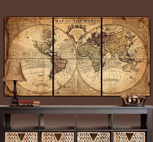 World Map Telegraph Lines, Canvas Decor Vintage Map Canvas Wall offers Art, Large Wall Art, World Map Wall Art, JH Colton Map